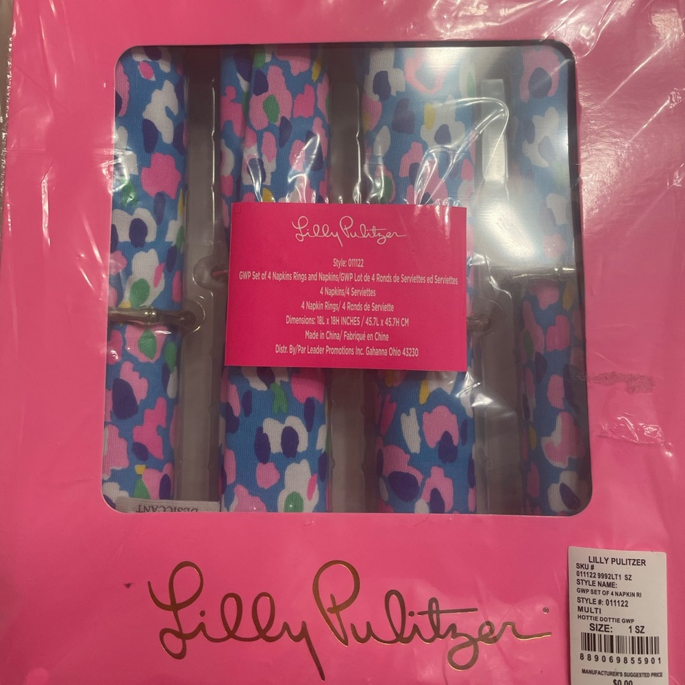 Lilly Pulitzer Napkins and Napkin Rings s/4